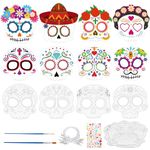 Landifor 24pcs Halloween Masks Skull Colour-In Mask Day of The Dead DIY Graffiti Blank Painting Masks for Kid Son Daughter Halloween Cinco De Mayo Party Dress Up