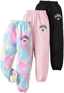 Floerns Girls 3 Pcs Letter Graphic Print High Waisted Sweatpants Jogger Pants Tie Dye Pink 10 Years