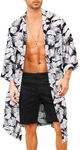 COOFANDY Men's Lightweight Hawaiian Shirt Jacket Bathrobes Casual Open Front Long Cardigan Coat Outwear Black White, Large