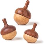 DadCarved Wooden Chestnut Spinning Tops, Handmade Natural Safari & Beech Wood Toys for Kids, Safe Non-Toxic Montessori Spinners for Toddlers (Pack of 3)
