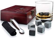 Gift Set of 8 Whiskey Chilling Stones [Chill Rocks] - in Premium Wooden Gift Box with Stainless Steel Tongs and Velvet Carrying Pouch - Made of 100% Pure Soapstone - by Quiseen