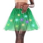 Women's LED Tutu Skirt Light Up Tutus Sparkle Tutu Skirts Tulle Ballet Dance Skirt for Halloween Party Carnival Costume, Green, Medium