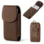 Hengwin Leather Phone Holster for Belt, Flip Cell Phone Case with Belt Clip Fits for iPhone 15 Plus 14 Pro Max 14 Plus 13 Pro Max 12 Pro Max Samsung Galaxy S24+ A53 Pouch Belt Holder (Retro Brown)