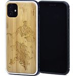 GOWOOD Wooden Case for iPhone 11 with Shock Absorbing Anti-Slip TPU Bumper and World Map Engraved Bamboo Wood Backside