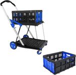 Folding shopping trolley, Two-tier Collapsible Cart With One Crate,Heavy Duty Utility Cart with 360° Rolling Swivel Wheels Multi-purpose portable folding Shopping Cart for Shopping, Picnic and Office