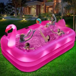 Inflatable Pool with Lights, 2024 Solar Flamingo Swimming Pool for Kids,Adults Inflatable Blow up Pool, Large Kiddie Pool, Durable Thickened Inflatable Family Pool for Backyard,Outdoor,105"x65"x25"