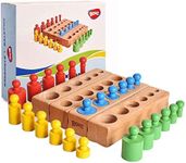 BOHS Montessori Knobbed Cylinders Blocks - 6 Pegs / 6.7 Inches - Colorful Wooden Early Home School Toys - 4pcs Set