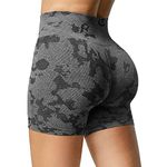 QOQ Womens Workout Biker Shorts Seamless High Waisted Tummy Control Slimming Athletic Gym Yoga Pants, Camo Black, X-Large