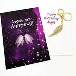 Smiling Wisdom - Happy Birthday Angel Awesome Friend Greeting Card and Angel Wing Keychain Gift Set -Women - Awesome Angel