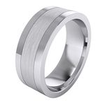 Heavy Solid Sterling Silver 8mm Flat Court Shape Brushed Center Polished Sides Mens Ring Wedding Band (M)