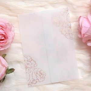 ABIDISO 100 Pack Vellum Jackets for 5x7 Invitations - Pre-Folded Vellum Paper 5x7, 130GSM Translucent Wedding Invitations Wraps for Wedding, Birthday Invitation (Rose Gold Foil Rose Pattern)
