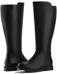 Shoe'N Tale Wide Calf Knee High Boots for Women Flat Low Heel Width Stretchy Round Toe with Side Zipper Fall and Winter Fashion Comfortable(7,Black PU)