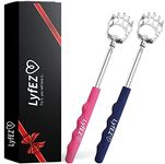 LyfEZ Back Scratchers for Men Women - Pack of 2 - Stainless Steel Portable Telescopic Tickler in Blue and Pink Colours for Itch Relief with Rubber Handle - 21/58.5 cm