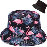 Malaxlx Flamingo Print Bucket Hat Beach Sun Hat Funny Fishing Hat for Women, Reversible Double-Side Wear