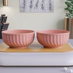 The Earth Store Pink Grooved Ceramic Bowl Set of 2 - Multipurpose Snack Bowls, Dishwasher & Microwave Safe Bowl, 500 ML Each