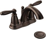 Moen Brantford Oil Rubbed Bronze Two-Handle Low Arc Centerset Bathroom Faucet with Drain Assembly, Bathroom Faucets for Sink 3-hole, 4-inch Wide Standard Setup, 6610ORB