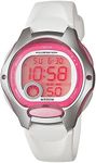 CASIO Women's Stainless Steel Rim Digital Watch, Pink Dial, White Band, Mid Size