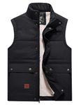 Flygo Men's Winter Warm Outdoor Padded Puffer Vest Thick Fleece Lined Sleeveless Jacket, Black, X-Large