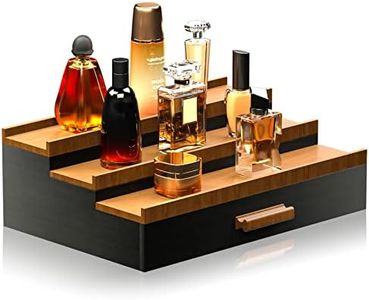 Sephyroth Wooden Cologne Organizer for Men 3 Tier of Elevated Cologne Display Shelf with Drawer Storage Perfume Organization and Storage Display Risers,Great Gift for Man(Black Walnut)