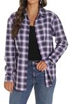 GUANYY Womens Long Sleeve Shirts Classic Button Down Flannel Shirt Cotton Plaid Loose Fit Blouses, Purple White Plaid, L