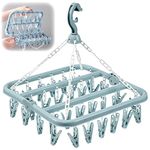 MENFENG Clothes Drying Hanger and Drip Foldable Hanging Sock Rack（32 Clips ） Multifunction clothes drying rack，Rotary Wind-sock hanger for washing line，for Socks, Underwear, Bras, Baby Clothes (Blue)