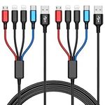 Multi Charging Cable 4-in-1 Multi Charger Cable [2Pack-4FT] Nylon Braided Multiple USB Charging Cable Fast Phone Charger Cord Multi USB Cable with Dual IP/Type C/Micro USB Port for Most Phones/Tablet