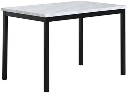 Roundhill Furniture Noyes Metal Dining Table with Laminated Faux Marble Top, 28.50 x 45.00 x 30.00 Inches, Off-White