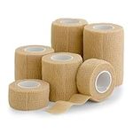 6 Pack, Self Adherent Cohesive Tape - 1” 2" 3" x 5 Yards Combo Pack, (Light Tan Shade) Self Adhesive Bandage Rolls & Sports Athletic Wrap