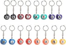 Kopinma Colourful Billiard Key Pendant Set, 16 Pieces, Mini Key Pendant, Balls, Eight Ball, Billiard Chains, Accessories Parts