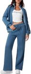 Aleumdr Matching Sets Women Clothing Two Piece Outfits Sweatsuit Tracksuits Sweat Sets Zip Up Jackets Fleece Lined Wide Leg Sweatpants 2024 Fall Athletic Travel Lounge Sets Blue 2XL