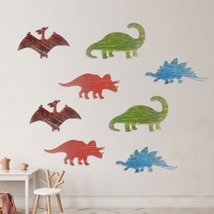 CONEHOY 8 Pcs Dinosaur Wall Decors 14.17 x 8.46 Inches Wooden Boys Dinosaur Nursery Wall Art Decoration for Kids Baby Shower Farmhouse Bathroom Playroom