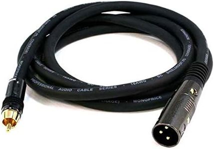 Monoprice XLR Male to RCA Male Cable - 6 Feet - Black, 16AWG Shielded Twisted Pair Oxygen-Free Copper Braid Conductors, E21 Gold Plated Connectors - Premier Series