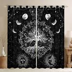 Loussiesd Sun and Moon Blackout Curtains(30%-50%) Bohemian Tree Butterfly Curtain Psychedelic Hippie Darkening Window Dreapes for Galaxy Astrology Window Treatments W46*L54