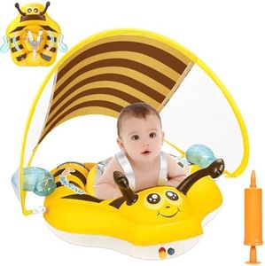 Bouee Bebe, Bouee Bebe avec Pare Soleil, Bouee Bebe Piscine, Bouee Bebe Parasol, Flotteur de Natation Gonflable pour Bébé avec Support Inférieur pour bébé de 6 à 24Mois (Mise à Niveau)