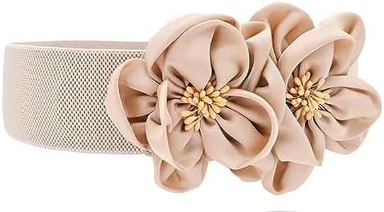 TeeYee Las mujeres de las muchachas grandes de moda doble decoración flores hebilla ajustable cinturón de cintura ancha elástico apricot