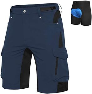 Ally Mens Mountain Bike Shorts 4D Padded Lightweight Quick Dry Stretch Loose-fit with 6 Pockets for Cycling Biking Bicycle Riding Biker (Dark Navy, 3X-Large)