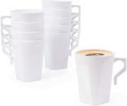 MATANA 50 White Hard Plastic Coffee Mugs, 255ml - Cups for Coffee, Tea, Chocolates, Hot & Cold Drinks - Elegant, Sturdy & Reusable - Camping, Weddings, Picnic, Barbecues, Parties & Events