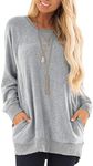 GADEWAKE Womens Casual Color Block Long Sleeve Round Neck Pocket T Shirts Blouses Sweatshirts Tops, Gray, Large