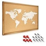 Navaris Cork Board World Map with Frame - 20 x 28 in Push Pin Memo Bulletin Corkboard with Printed Design for Kitchen, Classroom, Home Office, Bedroom