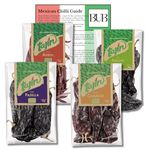 BUB Tajin Mexican Chilli Bundle - 4-Pack of 75g Dried Chillies: Ancho 75g, Guajillo 75g, Arbol 75g, Pasilla 75g - Authentic Mexican Flavours with Included Mexican Sauce Recipes & Chilli Guide (4 Pack)