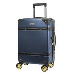 Rocklands London® Vintage Suitcase 4 Wheel Spinner TSA Approved Lock- PC Hard Shell Luggage Aluminium Handle (Navy, Small (55x38.5x23cm) Cabin Size)