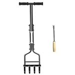 EEIEER Lawn Aerator, Upgraded Lawn Coring Aerator Tools with 4 Hollow Tine Aerator Manual Aeration Tool and Cleaning Tool for Lawns Garden & Compacted Soils