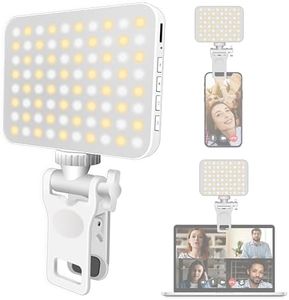 Wisiny 80 LED Rechargeable Selfie Light for Phone Clip on, high Power Portable Phone Ring Light for iPhone and Computer Camera Photography Zoom Meetings, Three Modes, Adjustable Brightness (White)