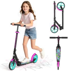 Kick Scooter for Kids 5-12, Teens, Adults, CPSC Certified Foldable Lightweight Sport Scooter with 8 Inch Wheels, Max Load 240 LBS, Gift for Childs (Pink_Black)