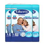 Liberty Eco Adult Diaper Pants, Large (L) 60 Count, Waist Size (75-140cm | 30-55 inches), Unisex, High Absorbency, Leak Proof, Overnight Protection, Pack of 3, 20 count/pack