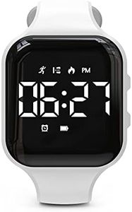 Focwony Non-Bluetooth Led Fitness Tracker Watch,Digital Pedometer Watch,with Step Counting/Distance/Calories/Stopwatch/Alarm Clock, Great Gift for Kids Teens Girls Boys Xmas (Square - White)