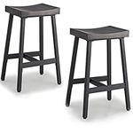 oulluo Bar Stools Set of 2, Saddle Seat Stool, 24 in Counter Height Stools, Grey Solid Wood Counter Stools with Metal Base, Backless Stools for Kitchen Counter, Island, Home Bar,Restaurant,521P-BGWD