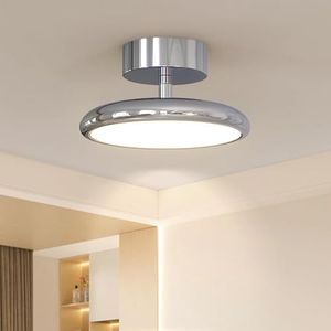 Jiinoo 15W LED Ceiling Light, 7.8” Dimmable Semi Flush Mount Chandelier, Modern Round Silver Pendant Light, Small Ceiling Lights Fixture for Kitchen Hallway Foryer Bedroom Dining Room Garage