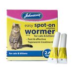 Johnson’s Easy Spot On Wormer for Cats & Kittens 2 Pack: Veterinary Strength Cat Worming Treatment Spot On, Effective Dewormer for Cats, Kitten Wormer with Praziquantel for All Worms