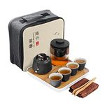 fanquare Japanese Kung Fu Tea Sets for Adults, Black Traditional Chinese Tea Set, Hot Tea Travel Sets with Teapot, Tea Cups